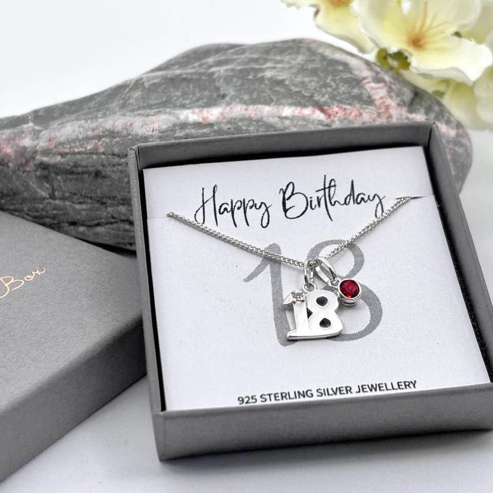 Sterling Silver 18th Birthday Necklace with Birthstone