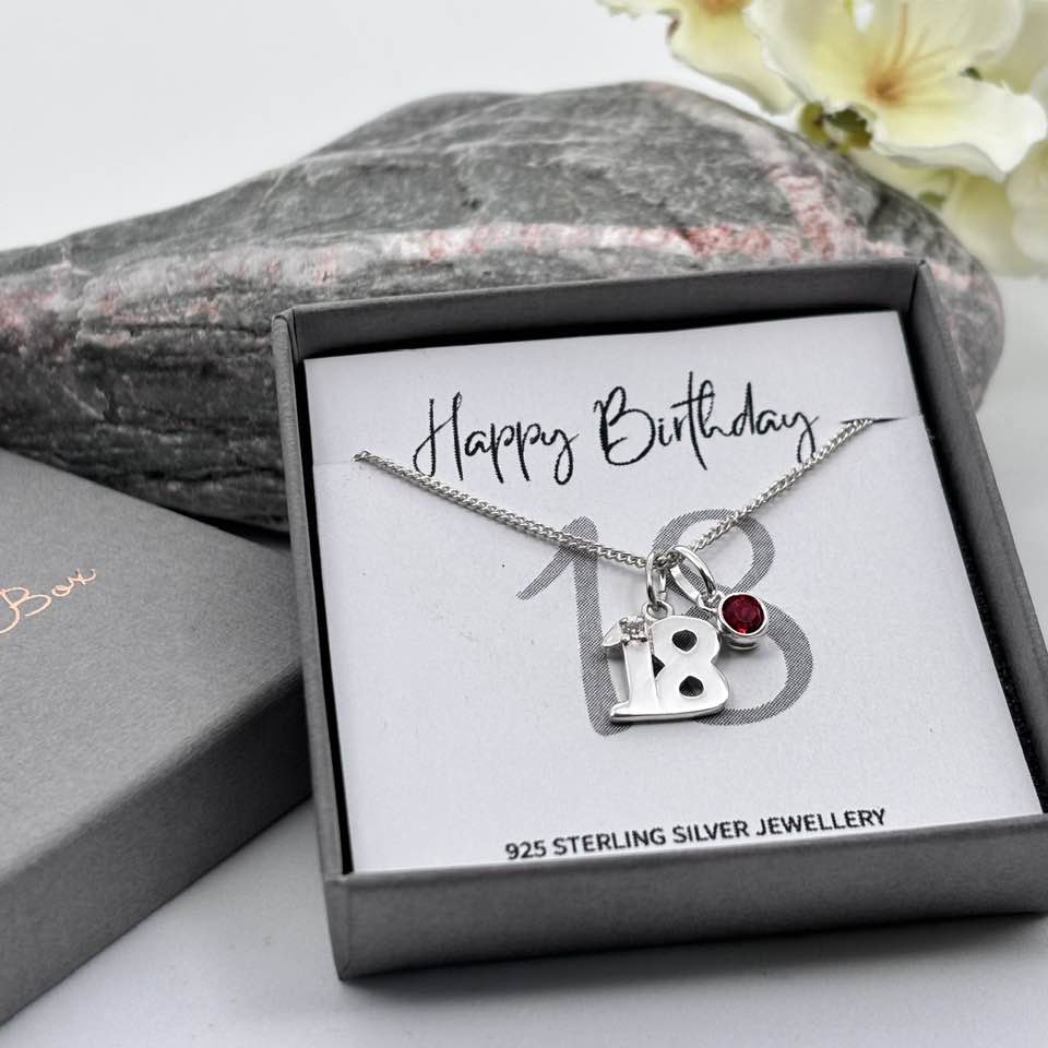 Sterling Silver 18th Birthday Necklace with Birthstone