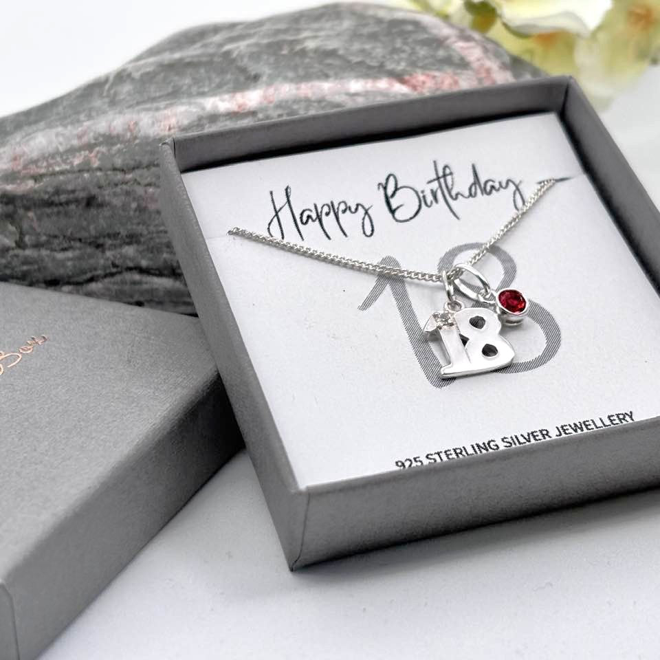 Sterling Silver 18th Birthday Necklace with Birthstone