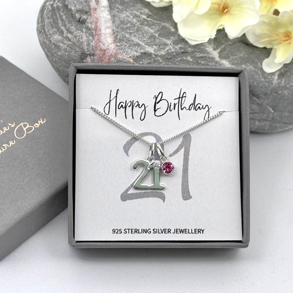 Sterling Silver 21st Birthday Necklace with Birthstone