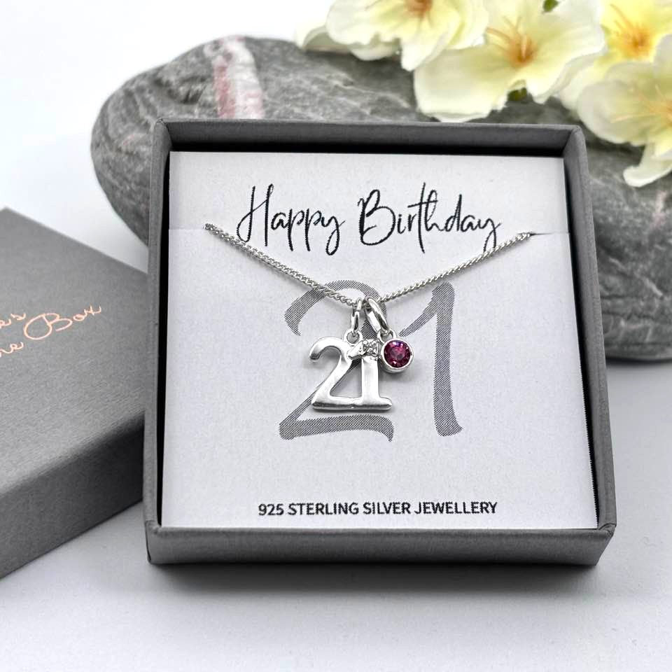 Sterling Silver 21st Birthday Necklace with Birthstone