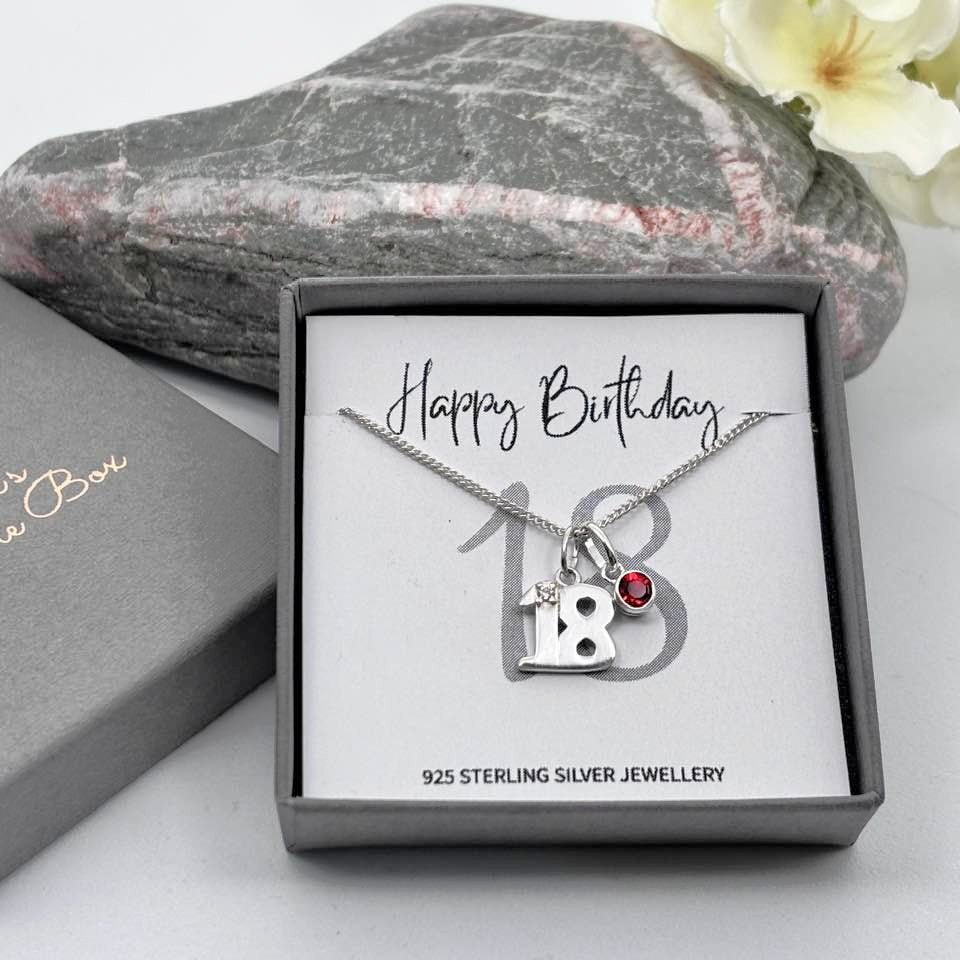 Sterling Silver 18th Birthday Necklace with Birthstone