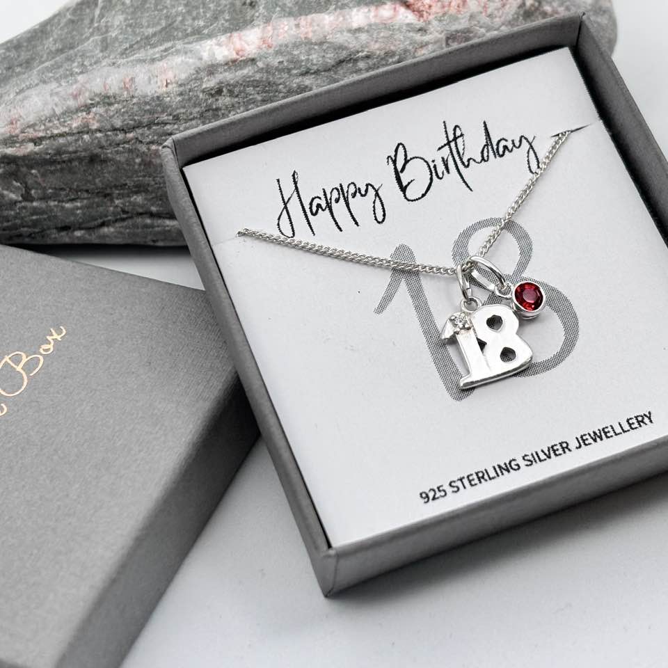 Sterling Silver 18th Birthday Necklace with Birthstone