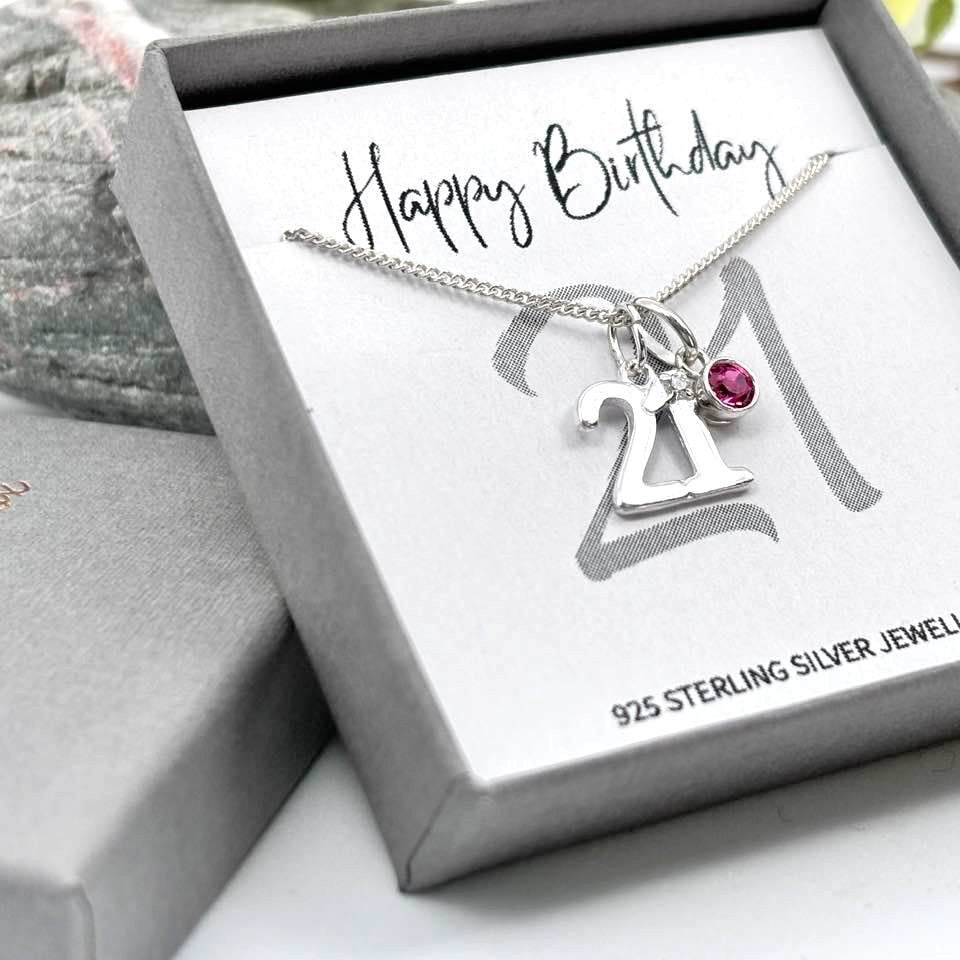 Sterling Silver 21st Birthday Necklace with Birthstone