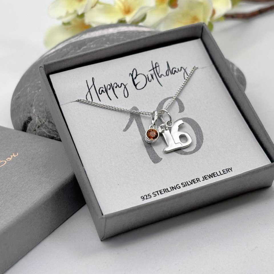 Sterling Silver 16th Birthday Necklace with Birthstone