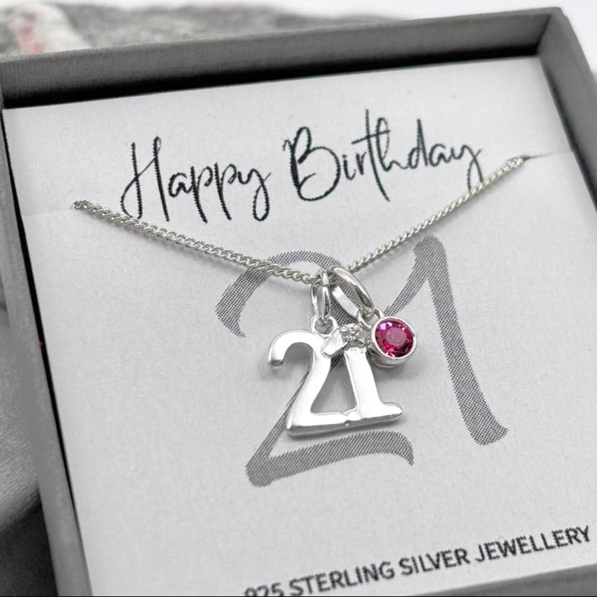 Sterling Silver 21st Birthday Necklace with Birthstone