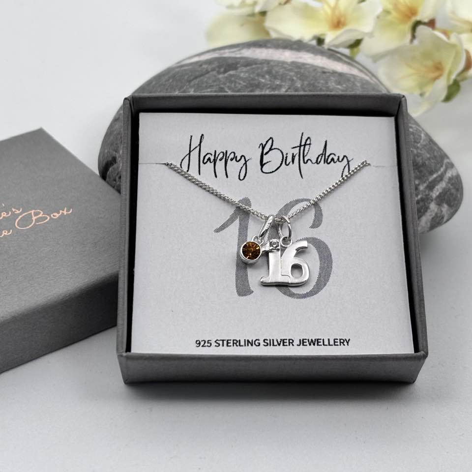 Sterling Silver 16th Birthday Necklace with Birthstone