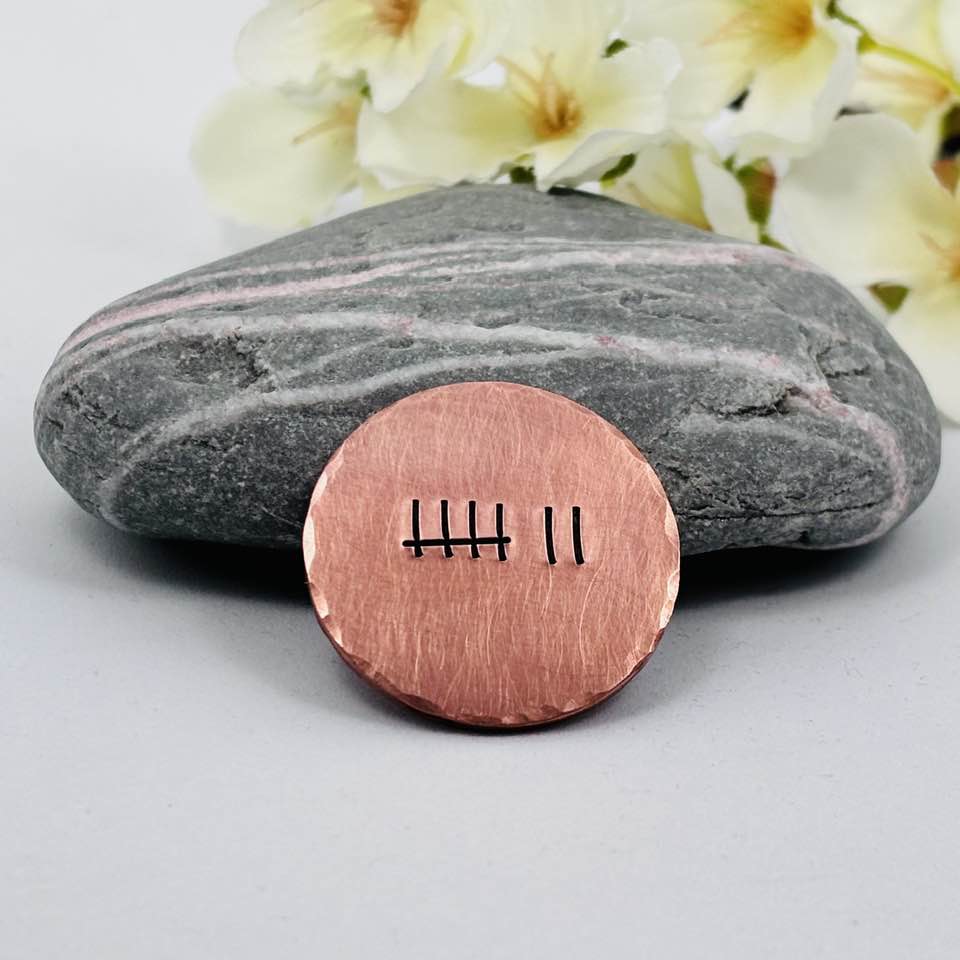 7 Years Tally Mark Copper Golf Ball Marker, 7th Wedding Anniversary Gift