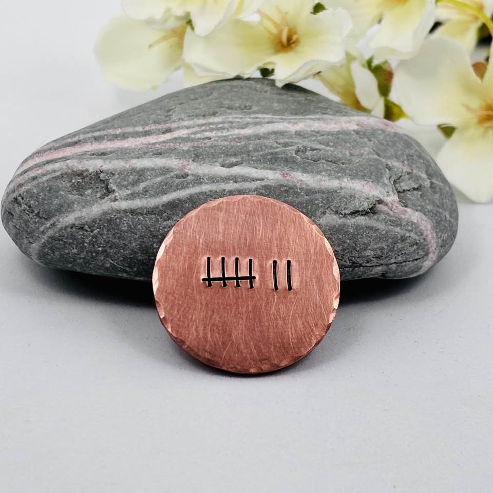 7 Years Tally Mark Copper Golf Ball Marker, 7th Wedding Anniversary Gift