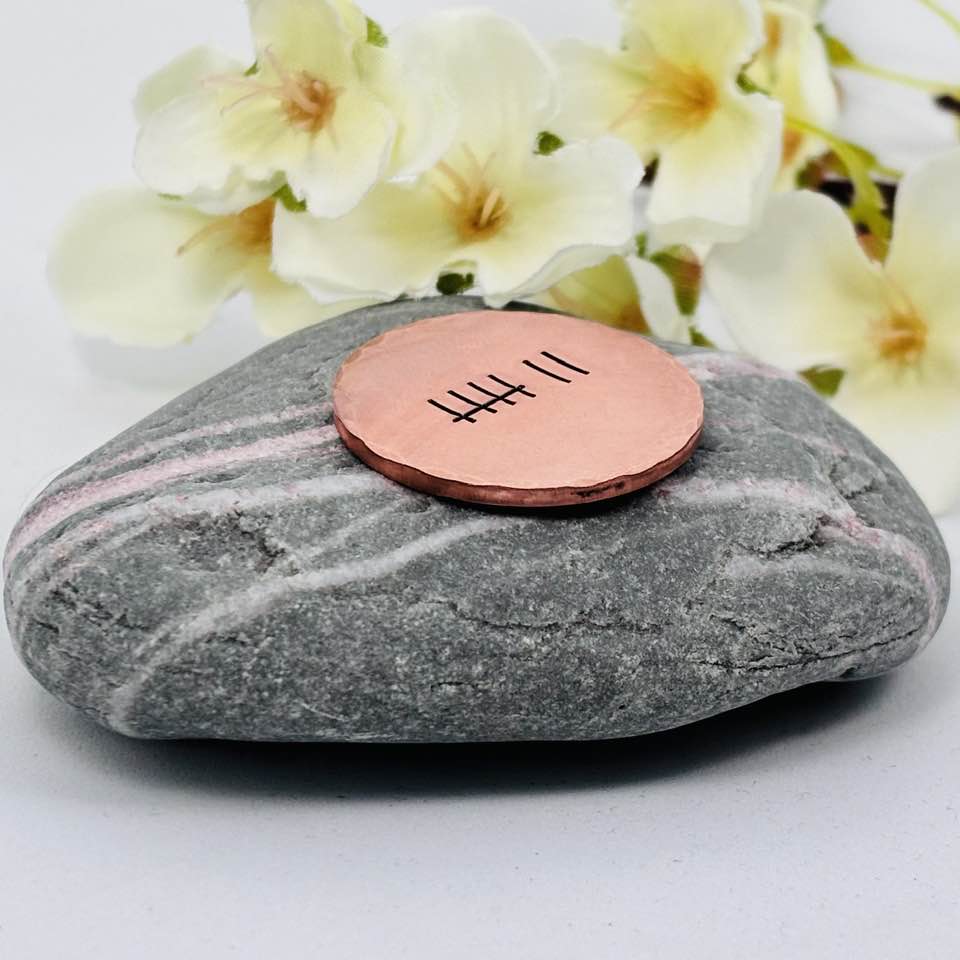 7 Years Tally Mark Copper Golf Ball Marker, 7th Wedding Anniversary Gift