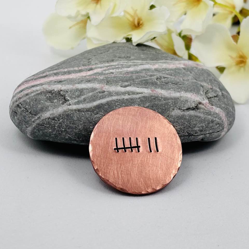 7 Years Tally Mark Copper Golf Ball Marker, 7th Wedding Anniversary Gift