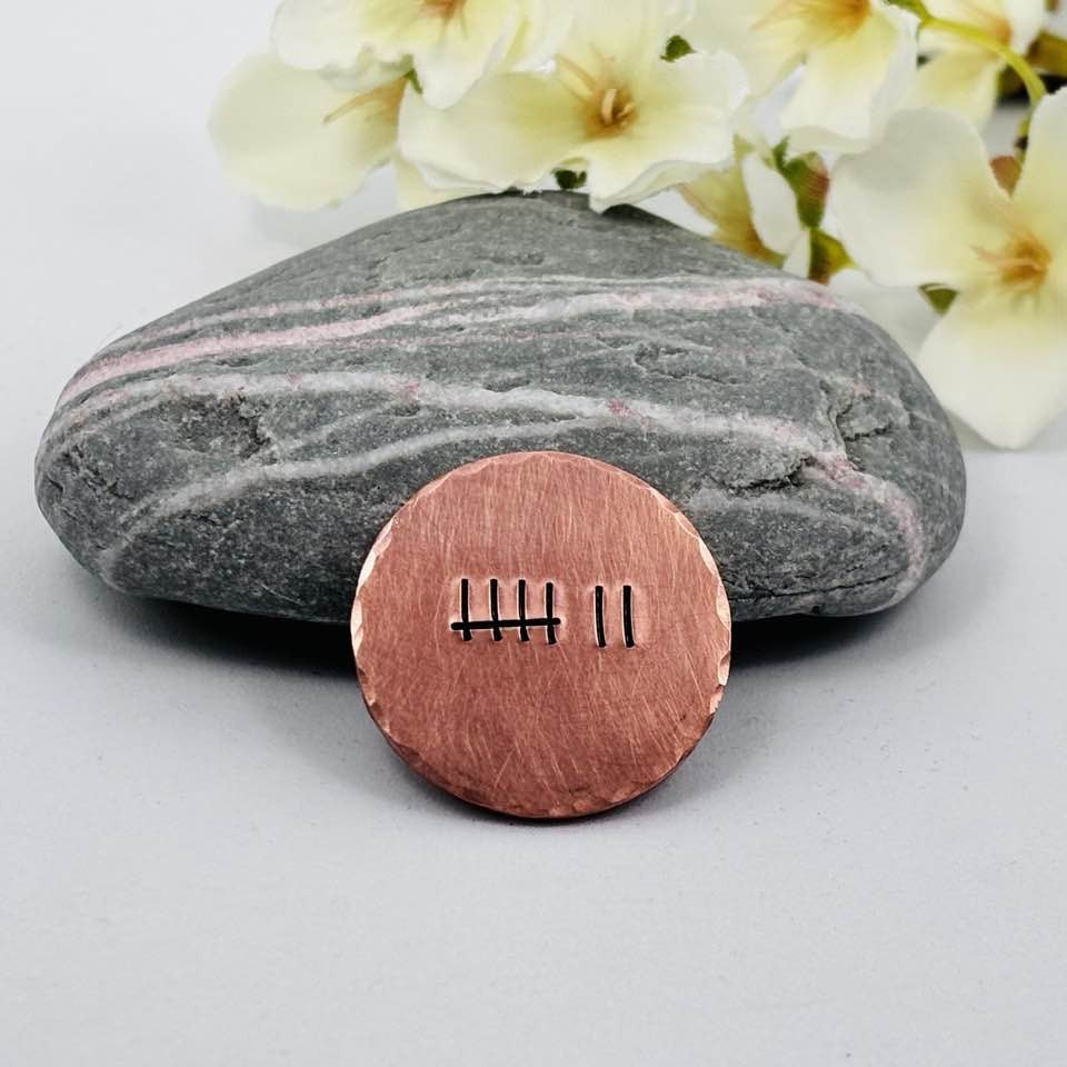 7 Years Tally Mark Copper Golf Ball Marker, 7th Wedding Anniversary Gift