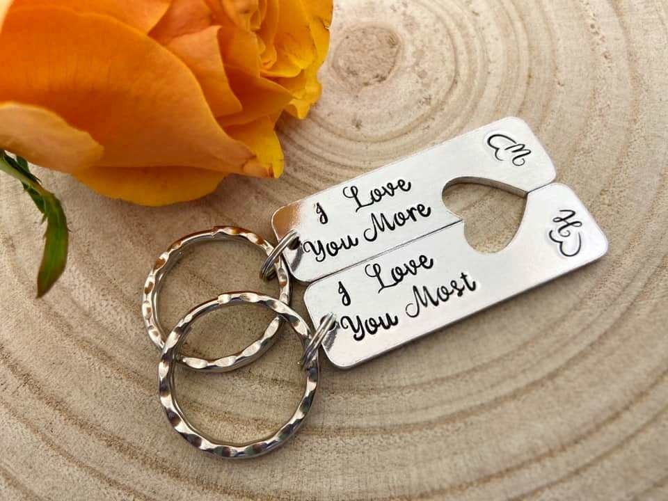 'I Love You More/Most' Couple's Keyring Set