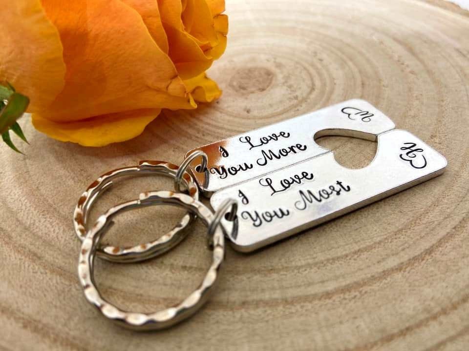 'I Love You More/Most' Couple's Keyring Set