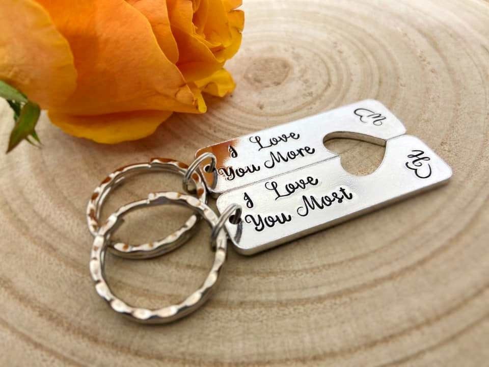 'I Love You More/Most' Couple's Keyring Set