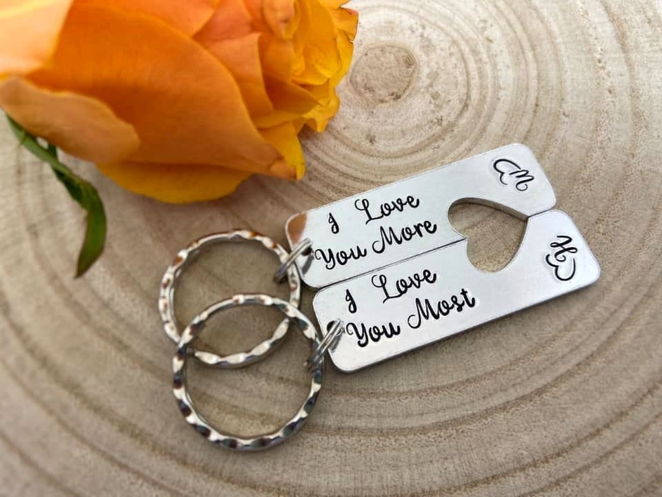 'I Love You More/Most' Couple's Keyring Set