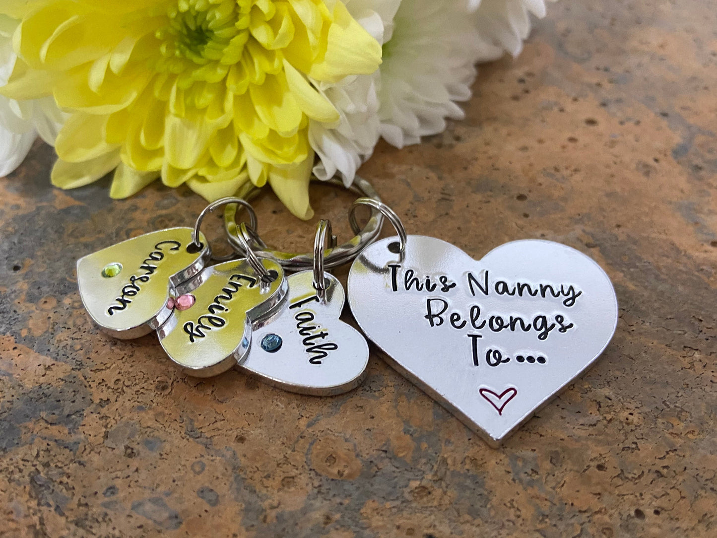 'This Nanny Belongs To' Keyring with Birthstones