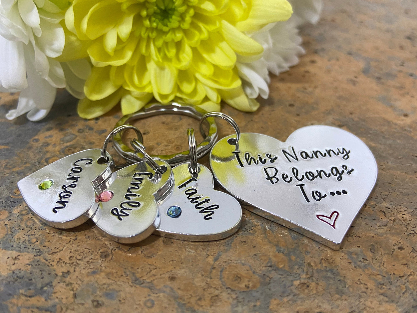 'This Nanny Belongs To' Keyring with Birthstones