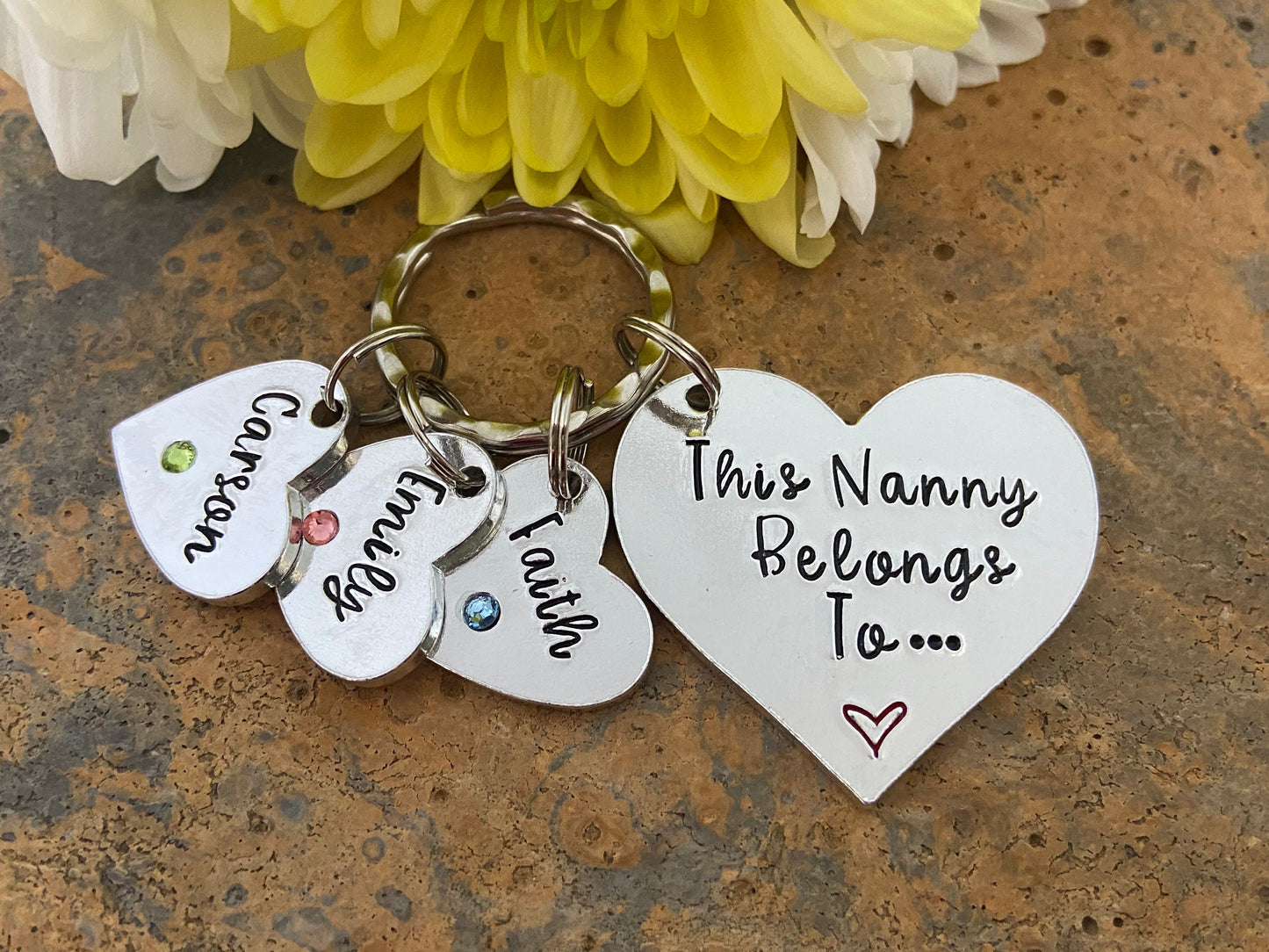 'This Nanny Belongs To' Keyring with Birthstones