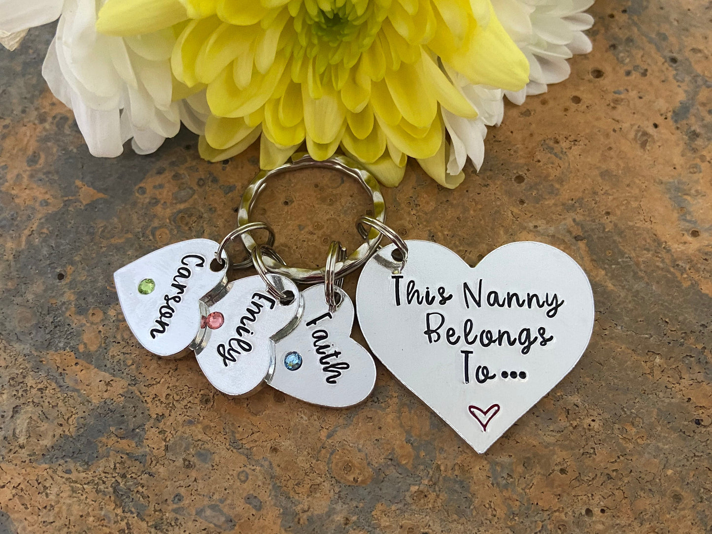 'This Nanny Belongs To' Keyring with Birthstones