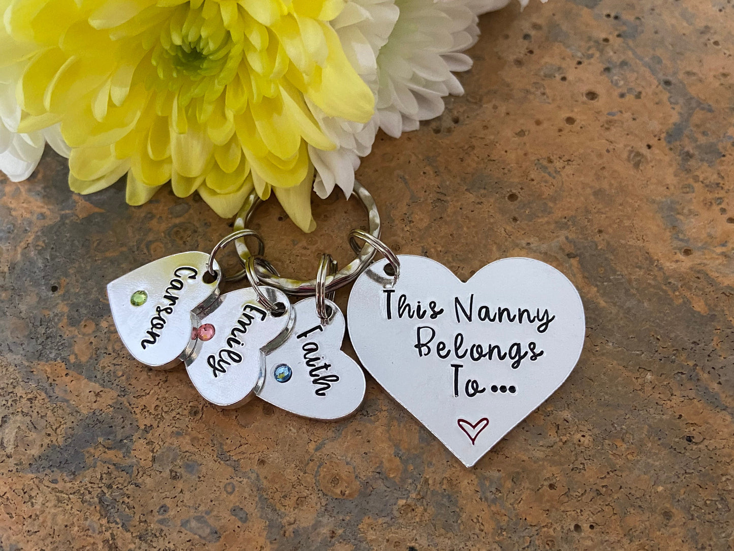 'This Nanny Belongs To' Keyring with Birthstones