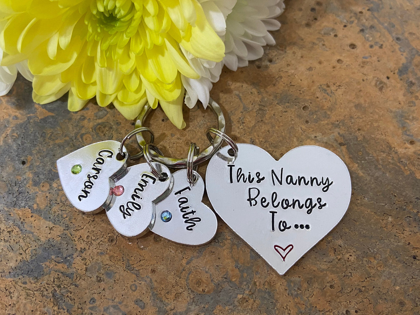 'This Nanny Belongs To' Keyring with Birthstones