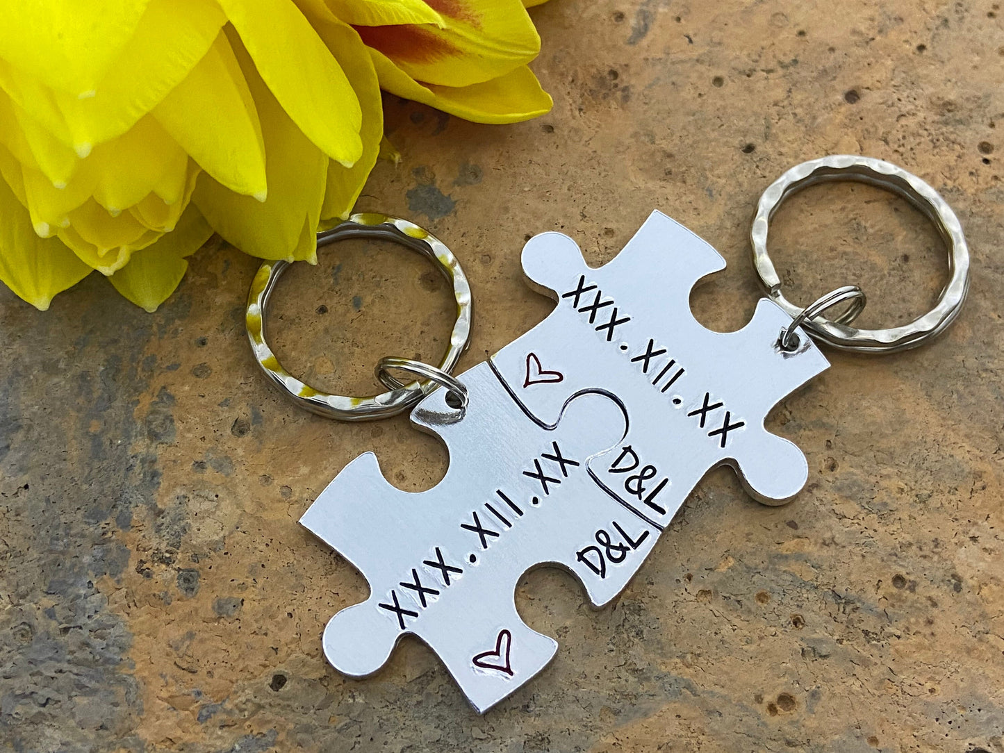Special Date/Roman Numerals Puzzle Couple's Keyring