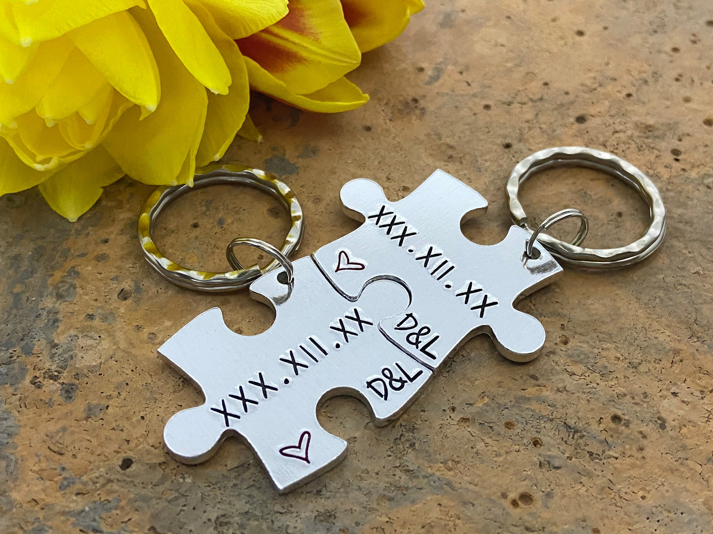 Special Date/Roman Numerals Puzzle Couple's Keyring