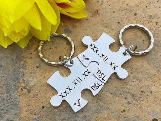 Special Date/Roman Numerals Puzzle Couple's Keyring