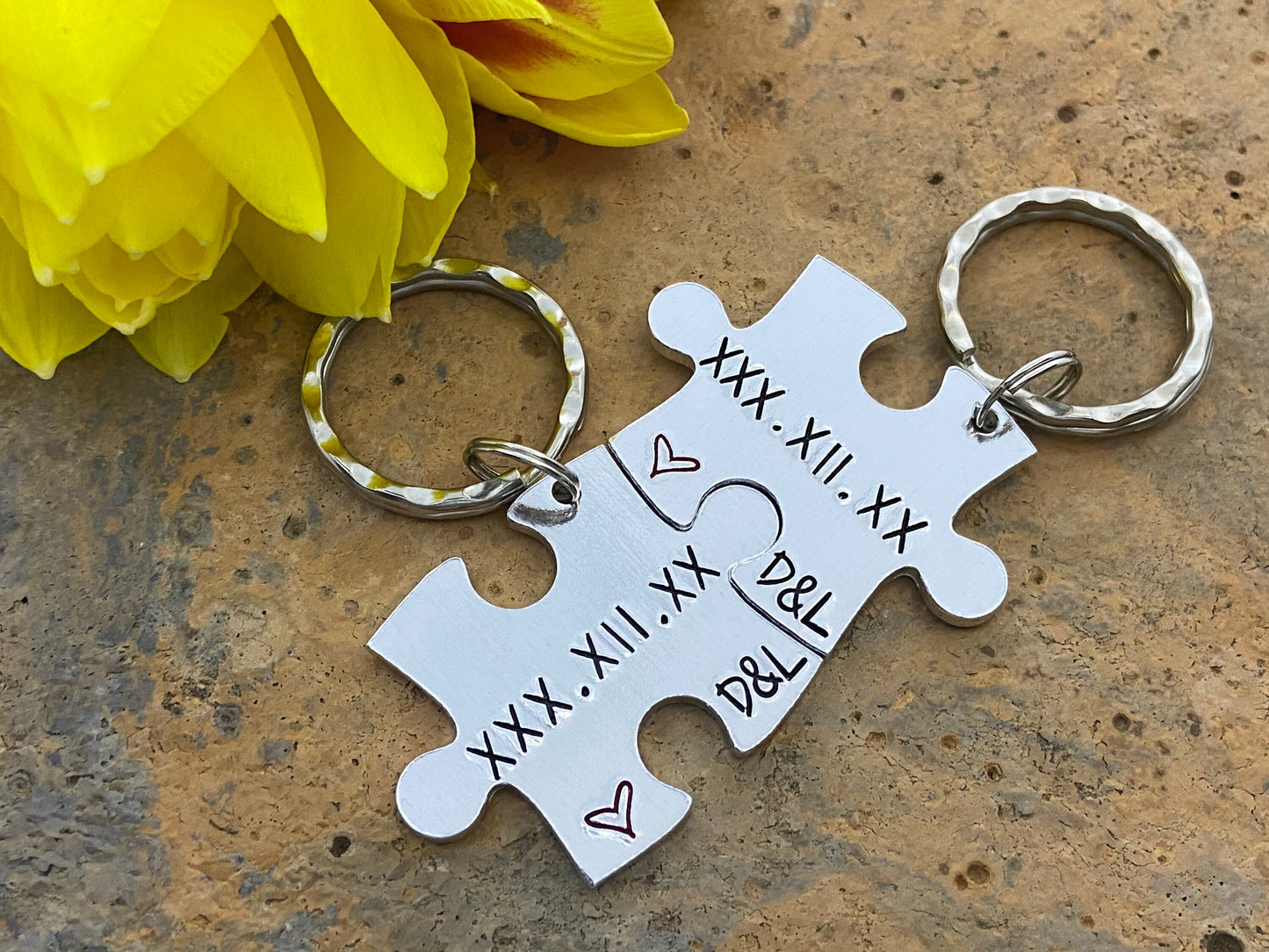 Special Date/Roman Numerals Puzzle Couple's Keyring