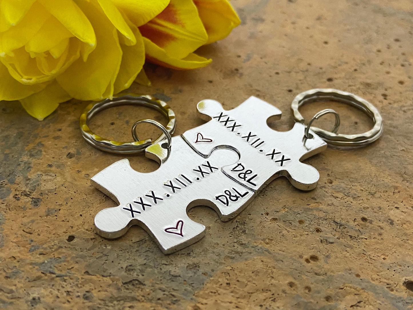 Special Date/Roman Numerals Puzzle Couple's Keyring