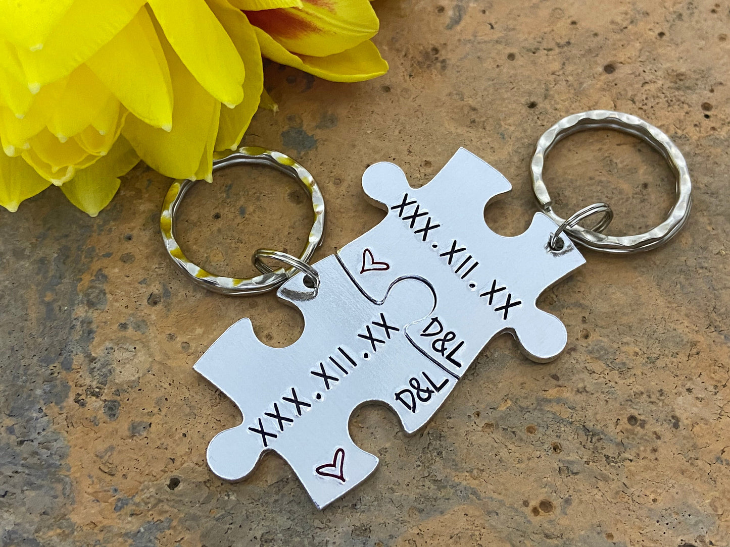 Special Date/Roman Numerals Puzzle Couple's Keyring