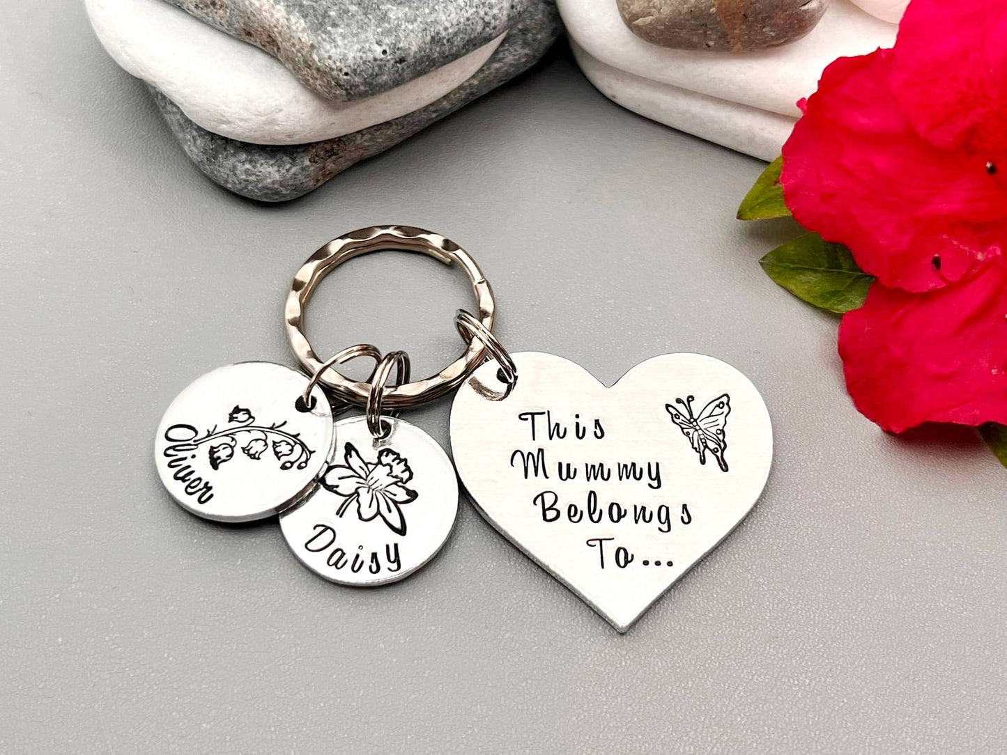 'This Mummy Belongs To' Keyring with Birth Month Flowers