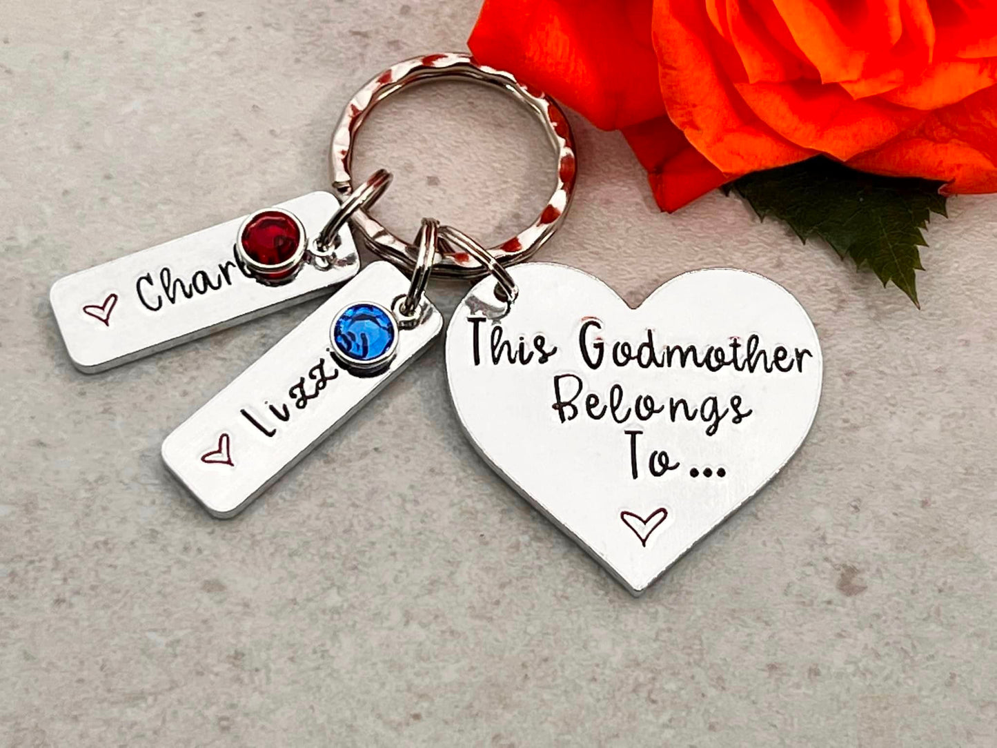 'This Godmother Belongs To' Keyring with Swarovski Birthstones