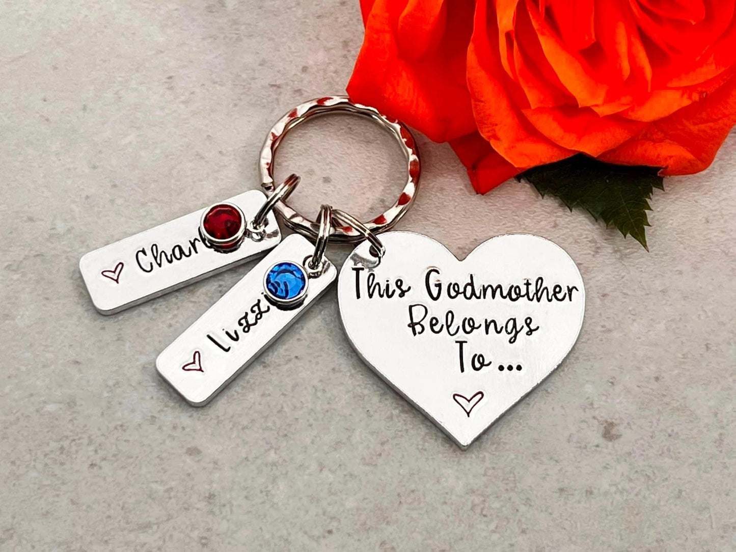'This Godmother Belongs To' Keyring with Swarovski Birthstones