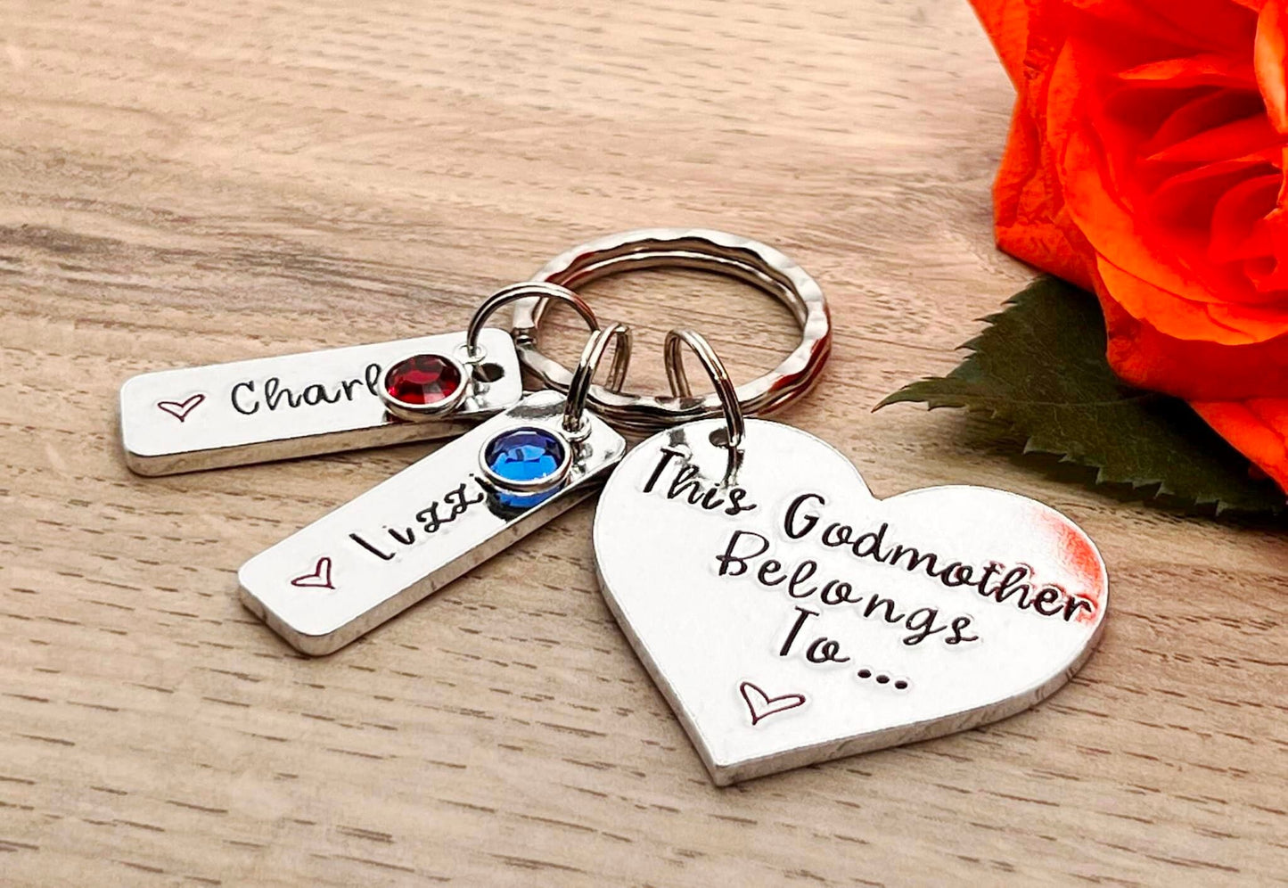 'This Godmother Belongs To' Keyring with Swarovski Birthstones