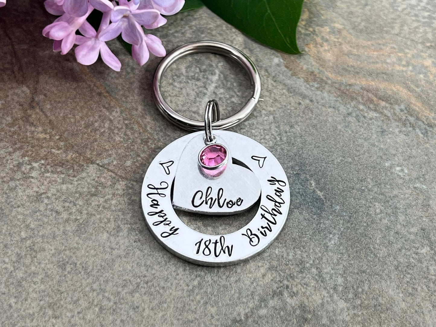 Girls 18th Birthday Gift, Eighteenth Birthday Keyring, Personalised Keyring with Birthstone