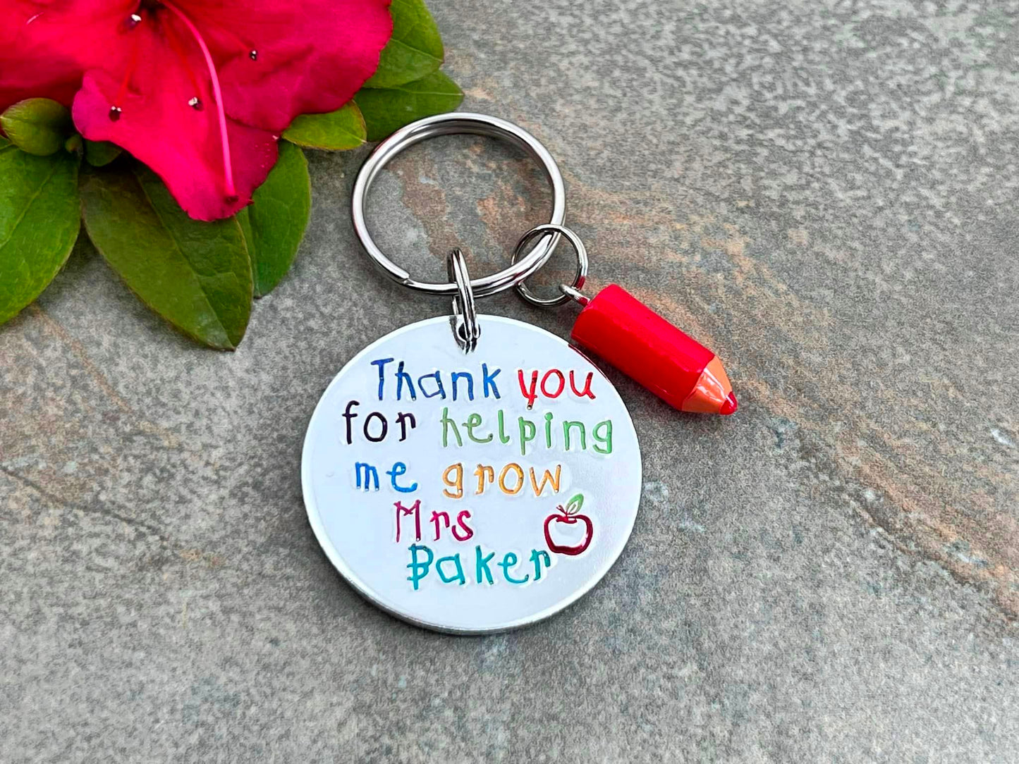 'Thank you for helping me grow' Teacher's Keyring