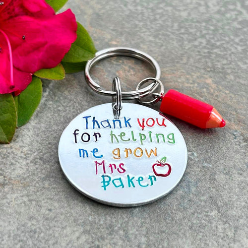 'Thank you for helping me grow' Teacher Keyring