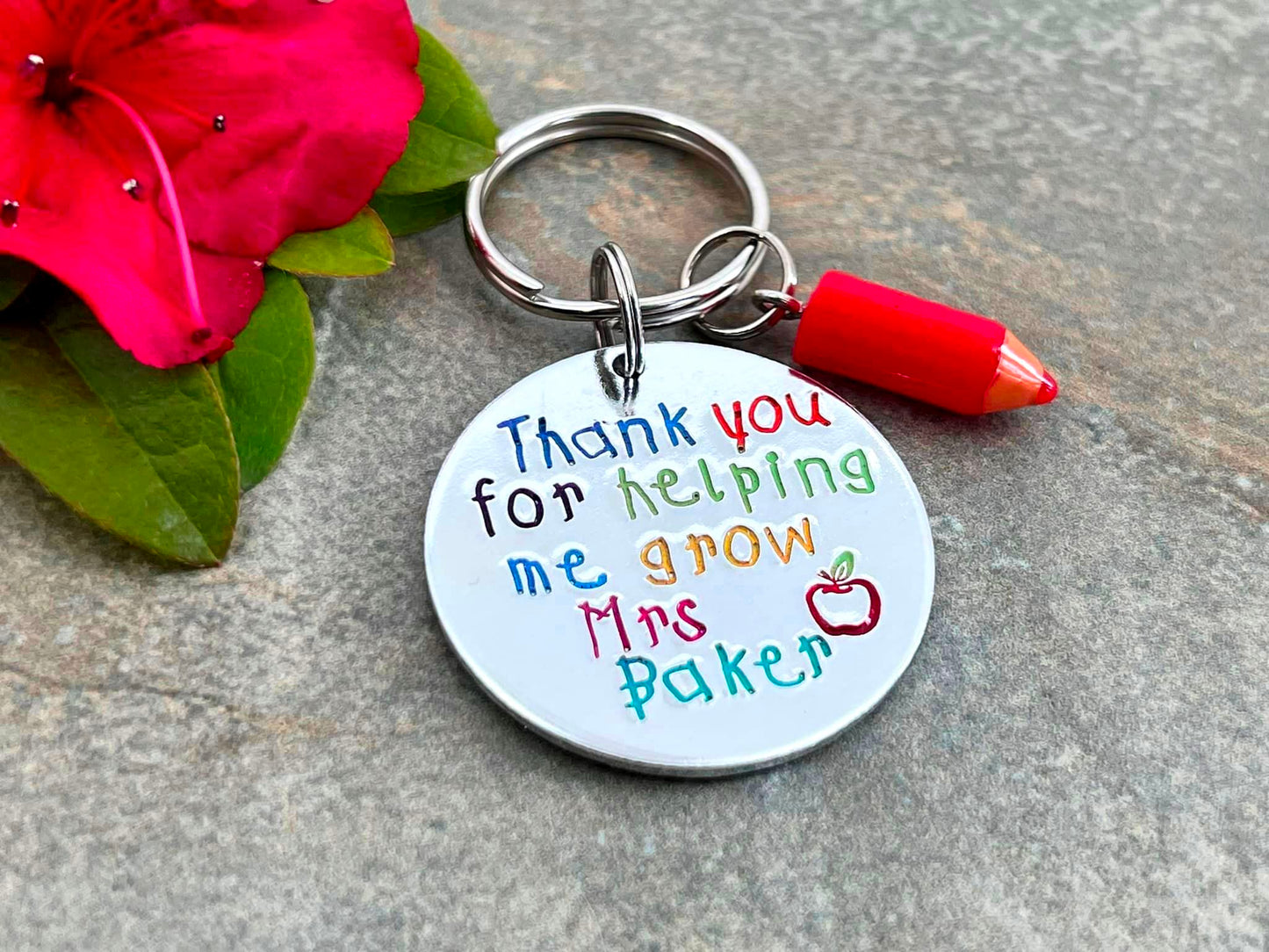 'Thank you for helping me grow' Teacher's Keyring