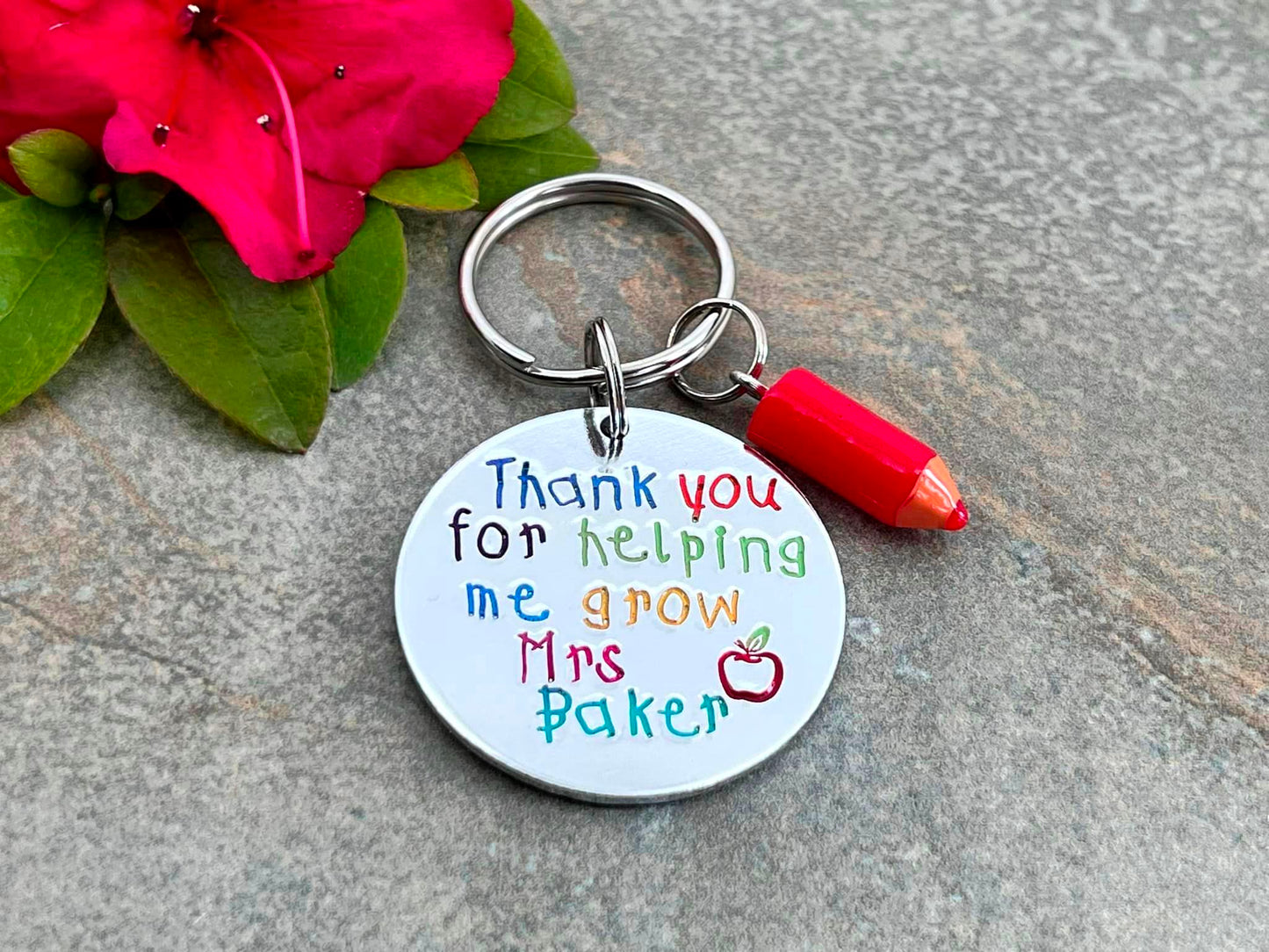 'Thank you for helping me grow' Teacher's Keyring