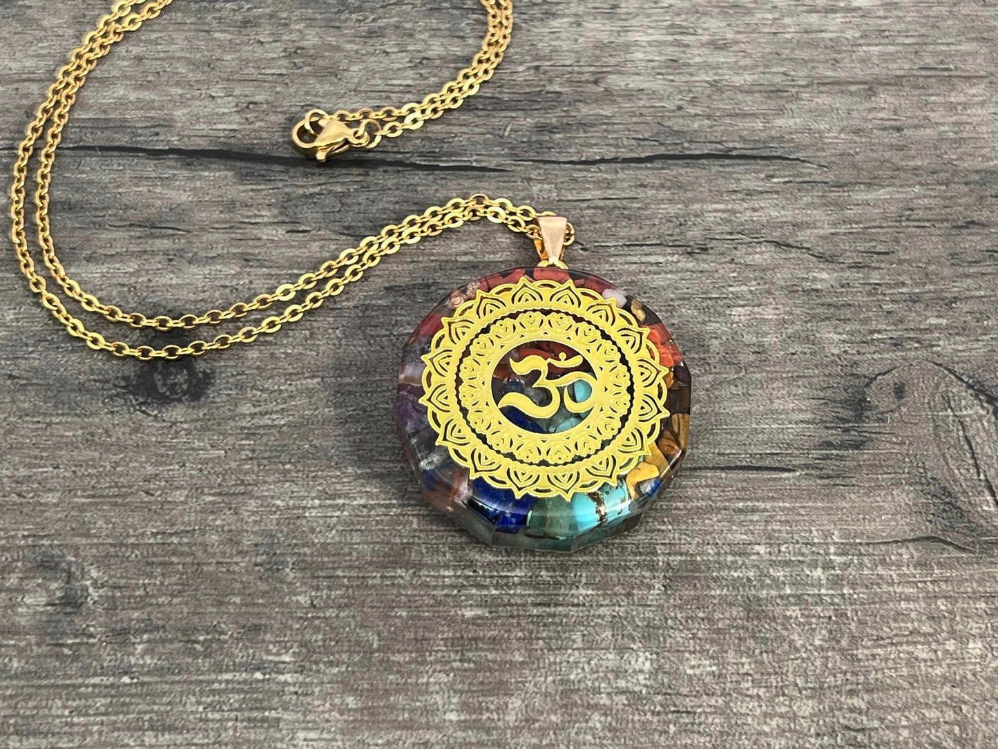 Om Necklace, Gold Om Resin Pendant Necklace