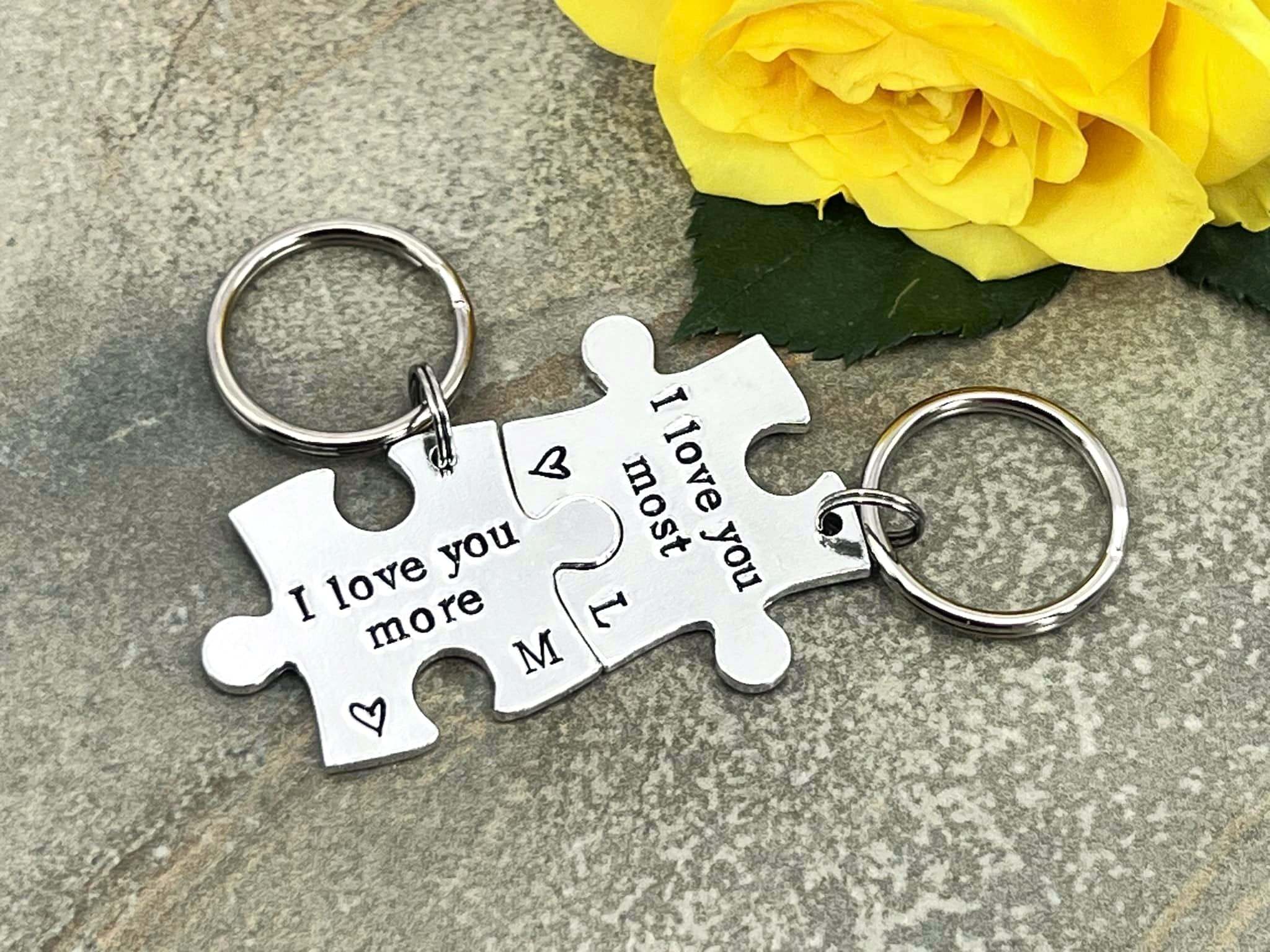 'I Love You More/Most' Puzzle Keyring Set