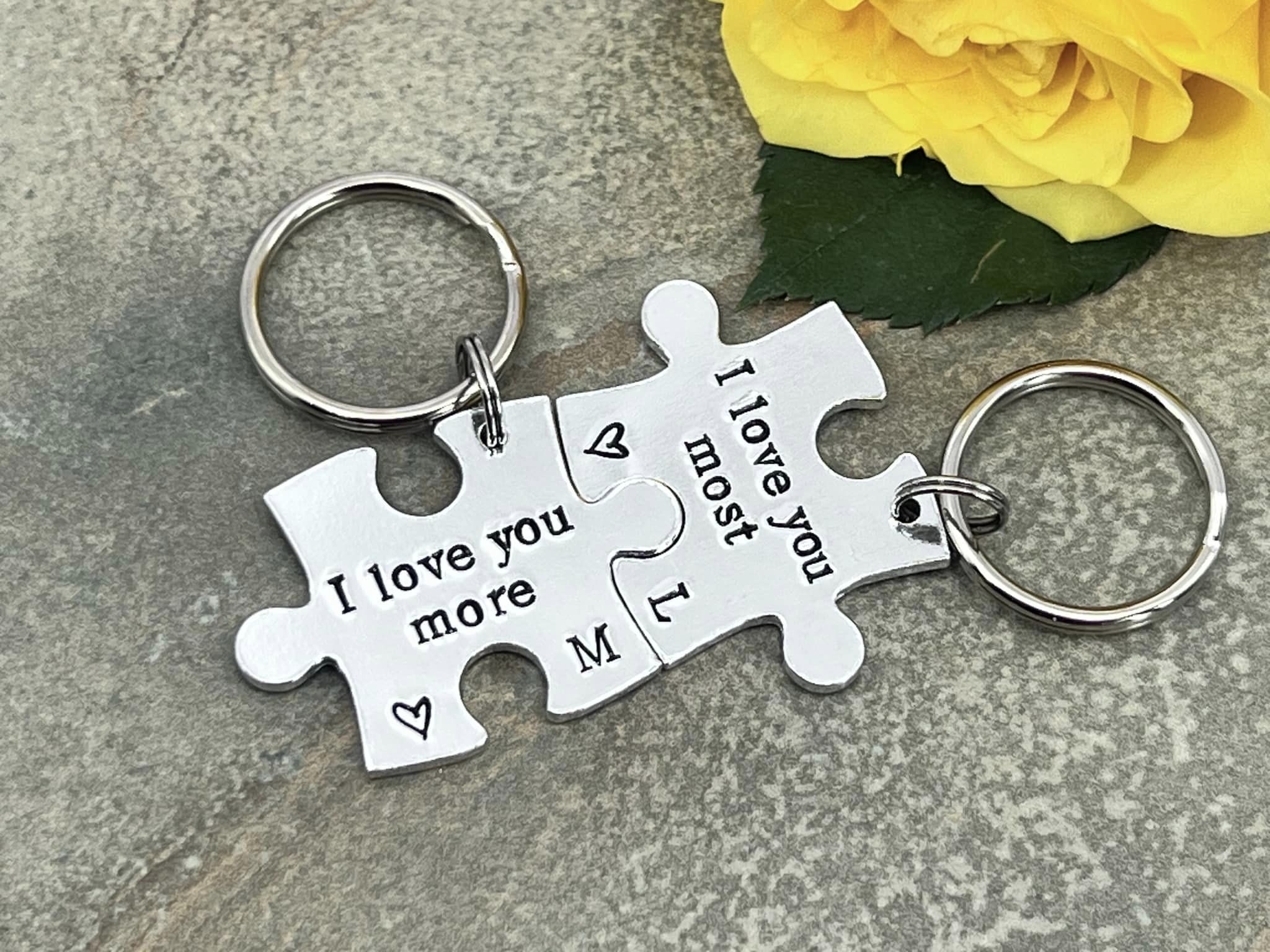 'I Love You More/Most' Puzzle Keyring Set