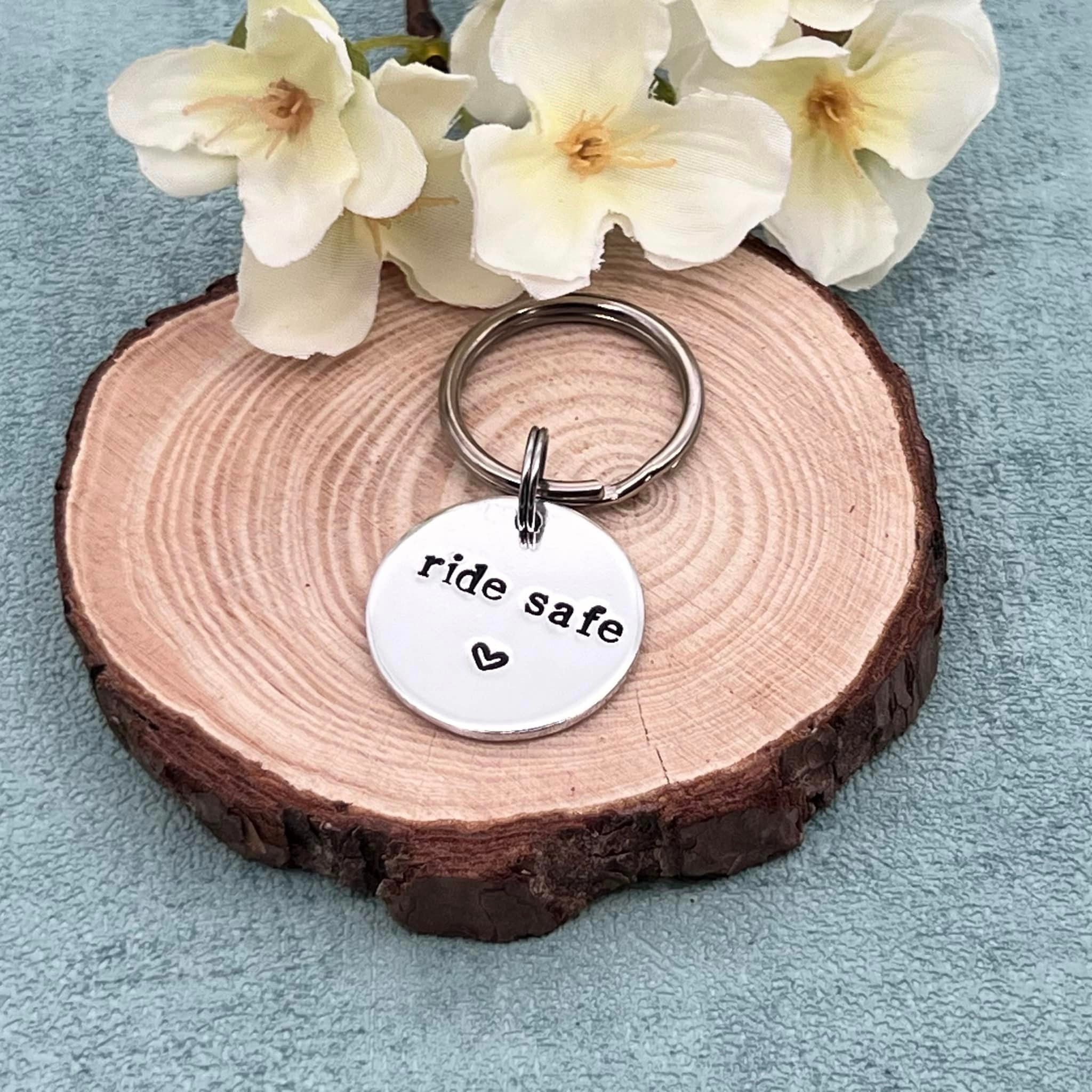 Motorbike Keyring, Biker Cycler Gift, Ride Safe Keyring, Valentines Couples Boyfriend Gift for Him