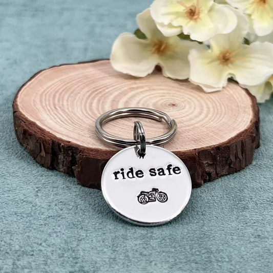 Motorbike Keyring, Biker Cycler Gift, Ride Safe Keyring, Valentines Gift for Him