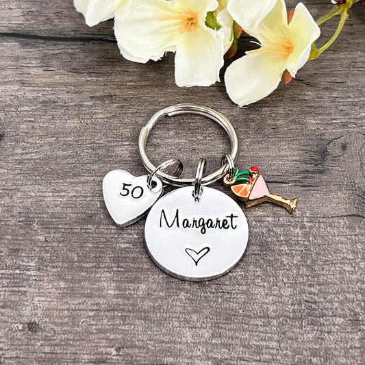 Womens 50th Birthday Gift, 50th Personalised Birthday Keyring for Her, Name Keyring