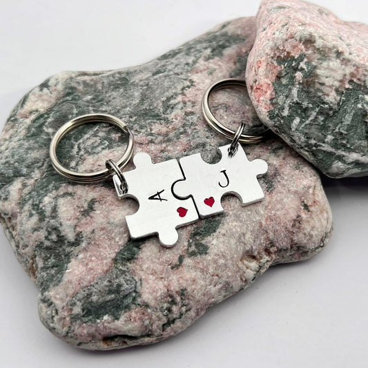 Personalised Initial Mini Puzzle Keyring, Couple's Gift