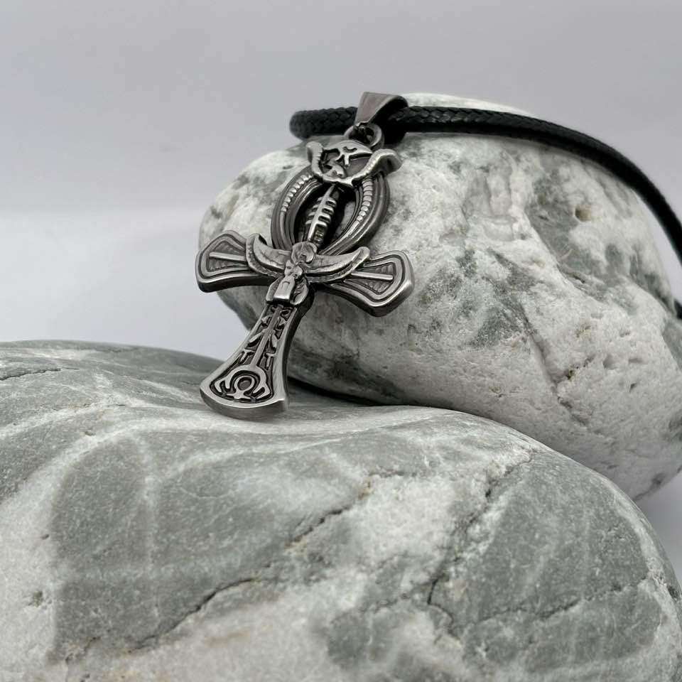 Large stainless steel cross pendant necklace