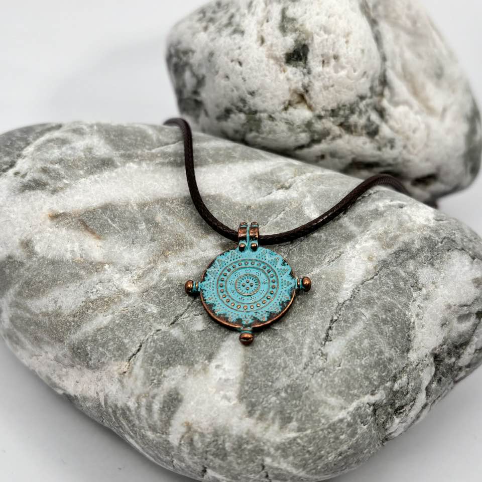 Patina Mandala Mariners compass antique copper pendant necklace